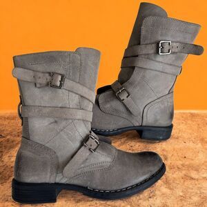 DIBA True Joyce Gray Leather Moto Slouch Boot Women Size 6.5